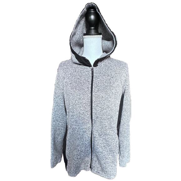 Zero Xposur XXL Sweater Fleece Jacket Gray Black Hooded Zip Up Mixed Media‎ - Picture 1 of 6